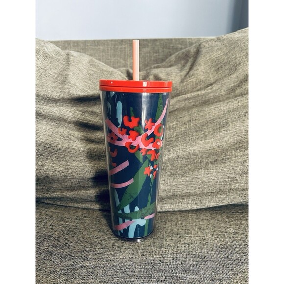 Starbucks Summer 2021 Venti Tumbler Green Blue Red Cheeta Print 24 oz Cup - Picture 3 of 7